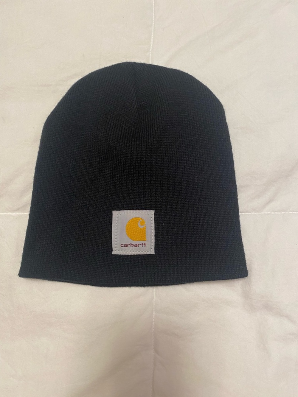 Carhartt Firestone Logo Black Knit Beanie with Yellow Logo Patch